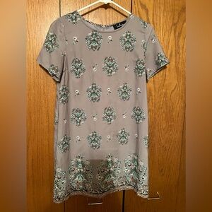 Lulus grey print shift mini dress floral small s